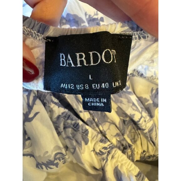 Bardot Dress Women Large Blue White Floral Print Cut Out Eden Mini Cottagecore - Picture 10 of 12